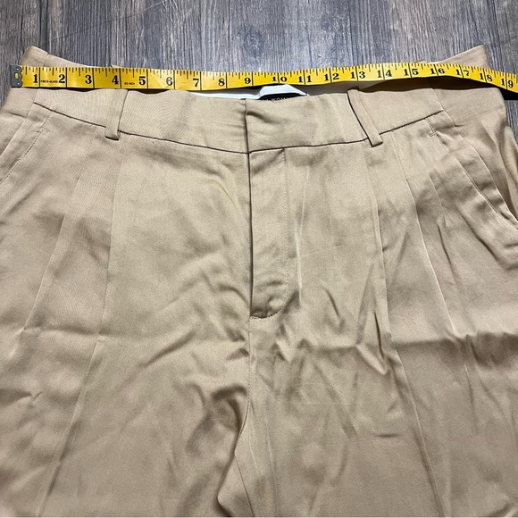 Zara Women's Wide Leg Mid Rise Front Pleated Beige Cotton Blend Pants Trouser XL - Picture 8 of 10